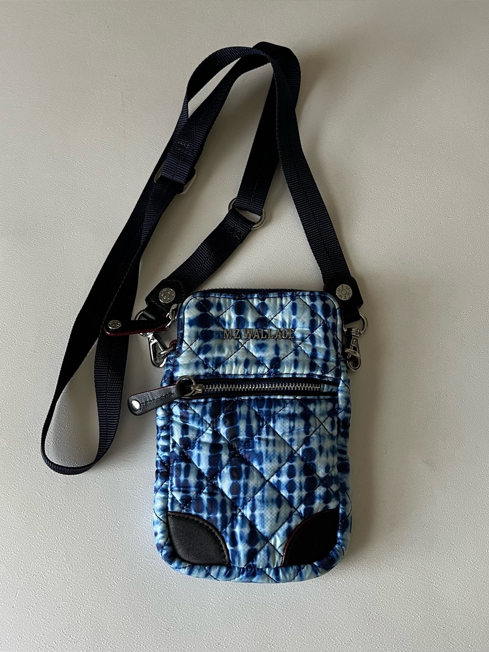 MZ Wallace Shibori Print Blue Quilted Crossbody Phone Bag
